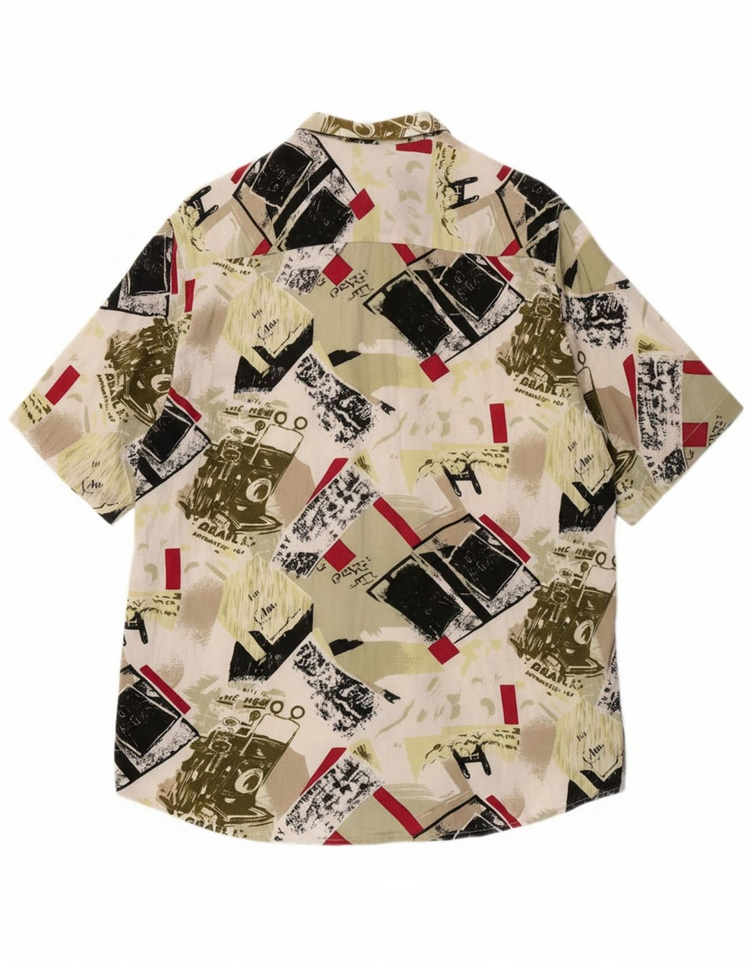 VINTAGE Mens Short Sleeve Shirt Large Green Patchwork Viscose