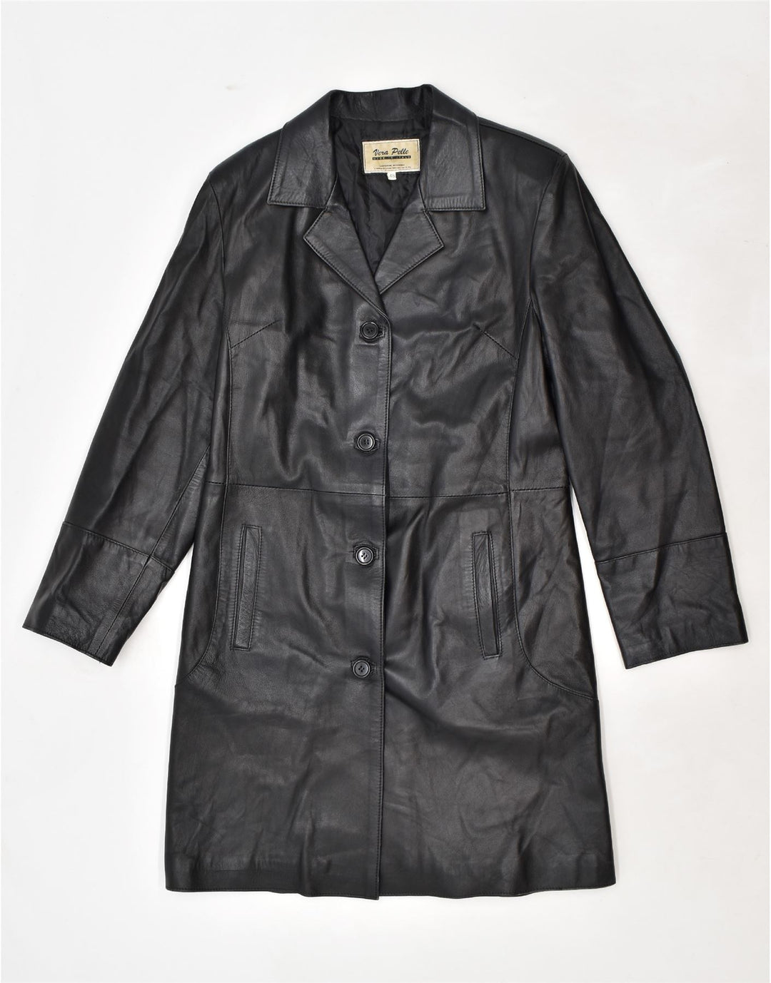 VINTAGE Женское кожаное пальто IT 48 XL Черное кожаное