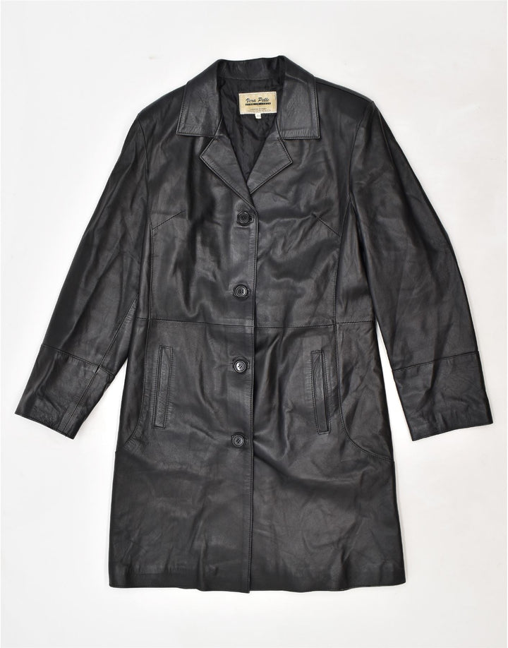 VINTAGE Женское кожаное пальто IT 48 XL Черное кожаное
