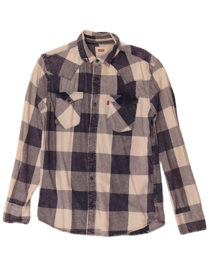 Мужская фланелевая рубашка Levi's маленького размера, темно-синяя клетка, хлопок