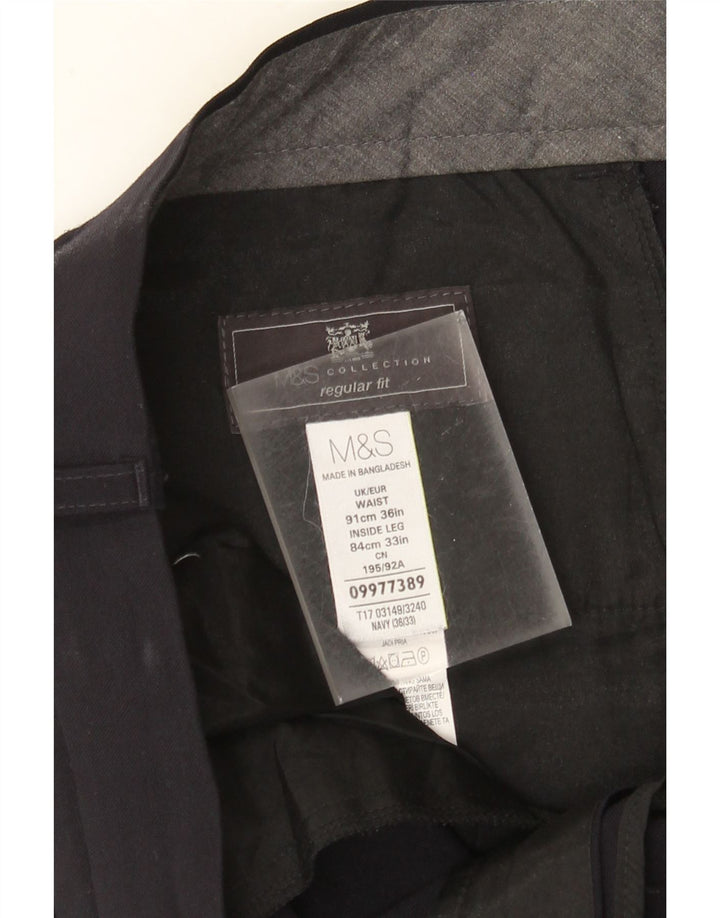 MARKS & SPENCER Мужские костюмные брюки стандартного кроя W36 L33 Темно-синий полиэстер