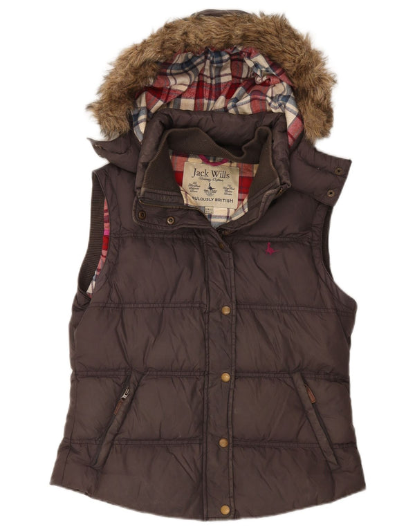 Женский утепленный жилет с капюшоном JACK WILLS UK 12, средний коричневый нейлон