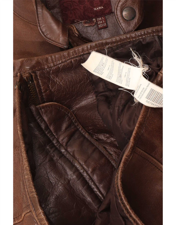 Мужская кожаная куртка Zara UK 40, большая коричневая