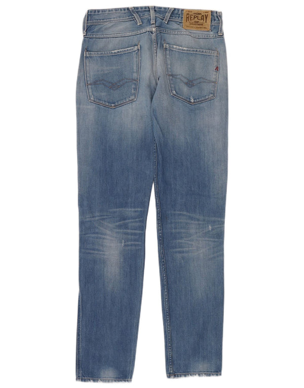 Мужские потертые узкие джинсы REPLAY W32 L34, синий хлопок