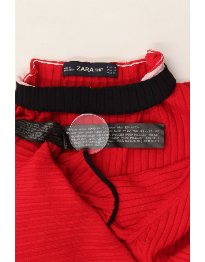 ZARA Womens Turtle Neck Jumper Sweater UK 14 Medium Red Colourblock Vintage Zara and Second-Hand Zara from Messina Hembry 