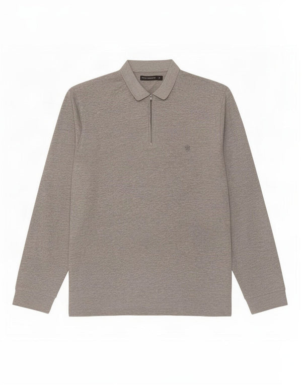 French Connection Mens Long Sleeve Polo Shirt XL Grey Flecked Cotton