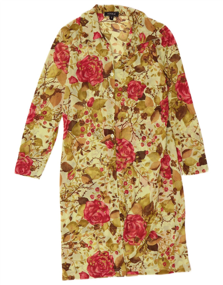 Женское платье-рубашка Kookai с длинным рукавом, размер 1, маленькое, зеленое, в богемном стиле с цветочным принтом