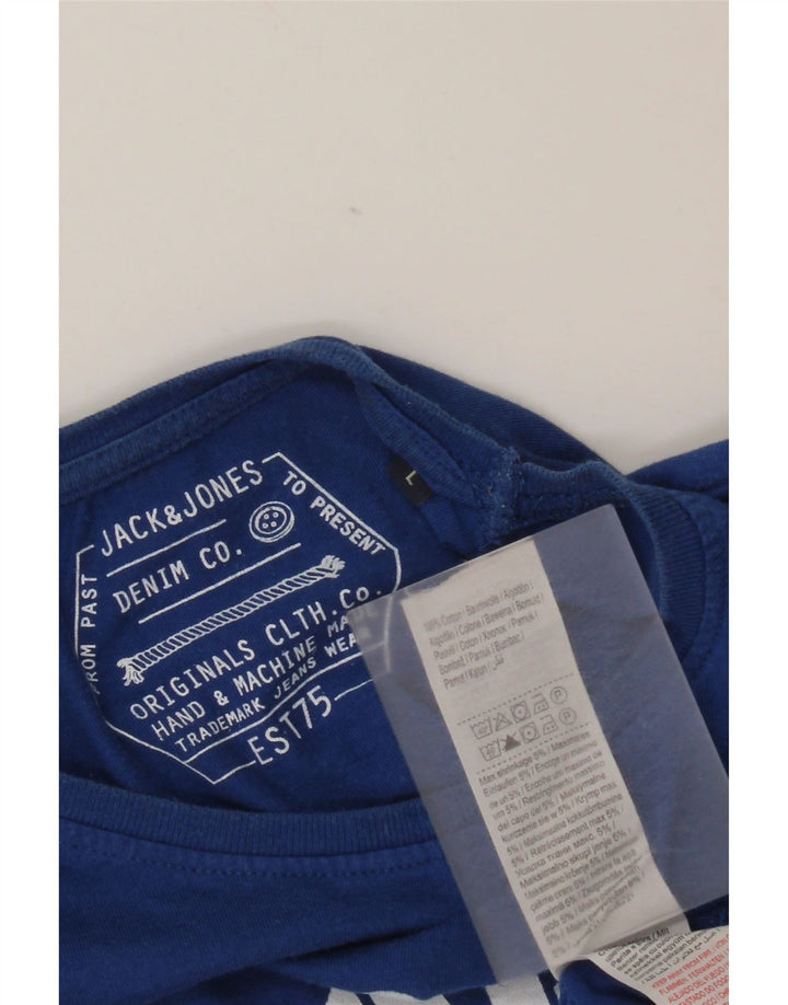 Мужской топ с рисунком Jack & Jones, длинный рукав, большой синий хлопок