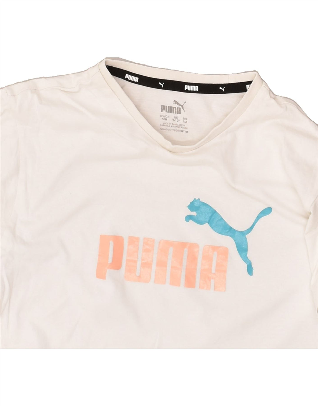 PUMA Girls Graphic T-Shirt Top 9-10 Years White Cotton | Vintage Puma | Thrift | Second-Hand Puma | Used Clothing | Messina Hembry 