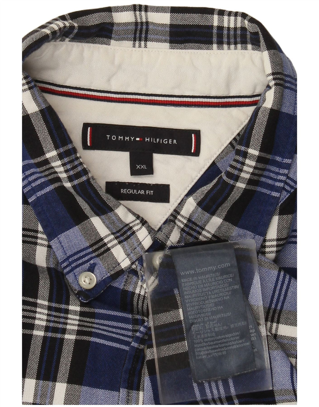 Мужская рубашка обычного кроя Tommy Hilfiger 2XL, синяя клетка, хлопок