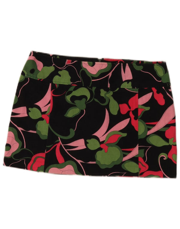 ВИНТАЖНАЯ женская мини-юбка IT 42 Medium W30 Черная хлопковая юбка с цветочным принтом