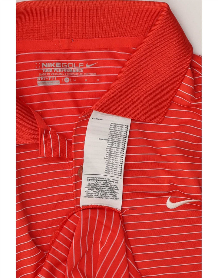 Мужская рубашка-поло Nike Dri Fit из полиэстера в красную полоску среднего размера