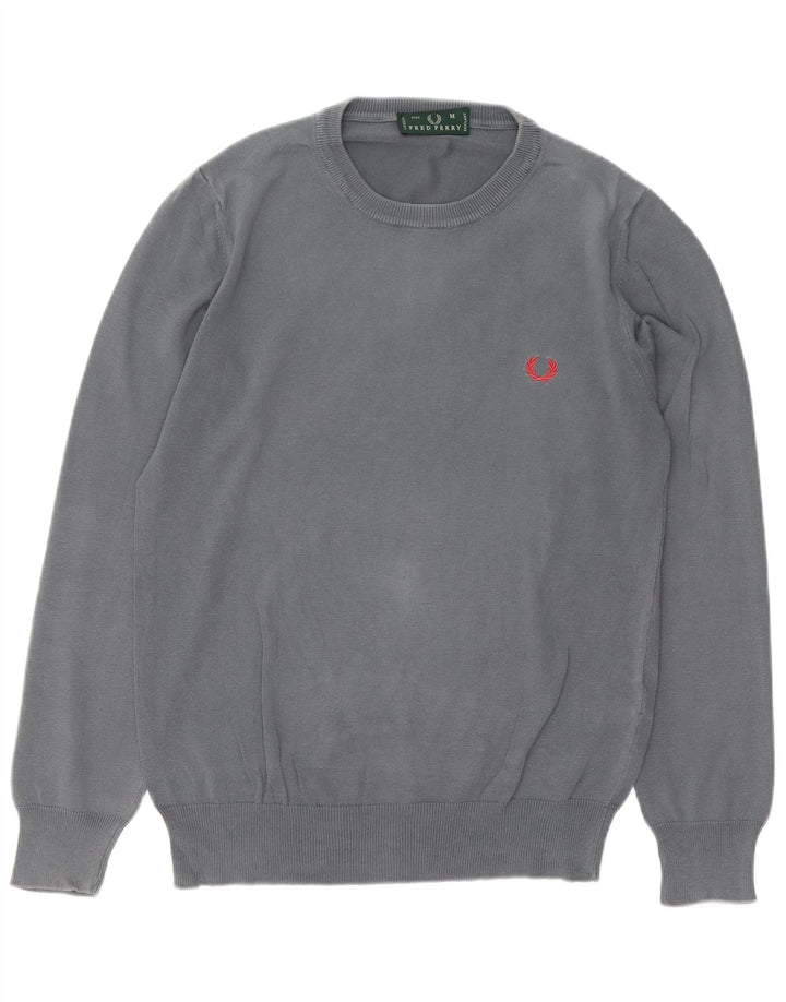 Мужской джемпер с круглым вырезом FRED PERRY, хлопковый свитер среднего серого цвета