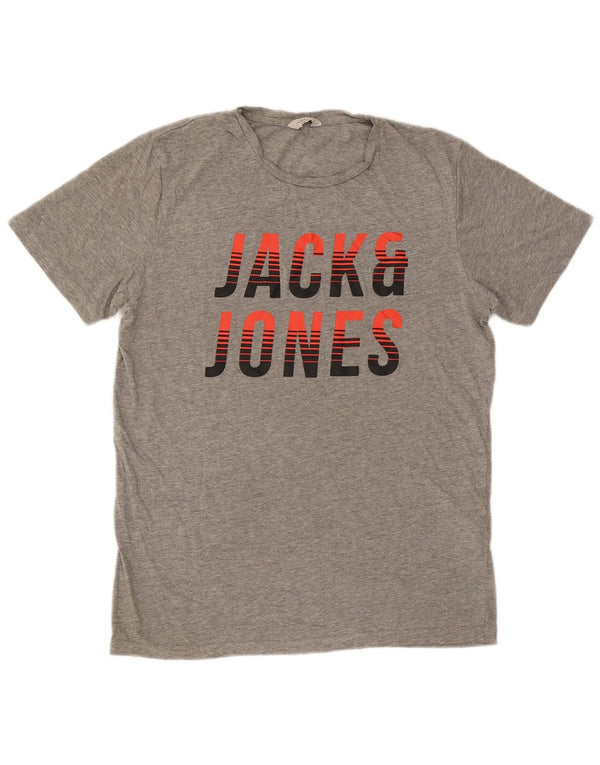 Мужская футболка с рисунком JACK & JONES, хлопковый топ среднего серого цвета