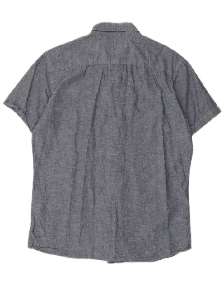 Мужская рубашка с коротким рукавом Jack & Jones из хлопка среднего синего цвета