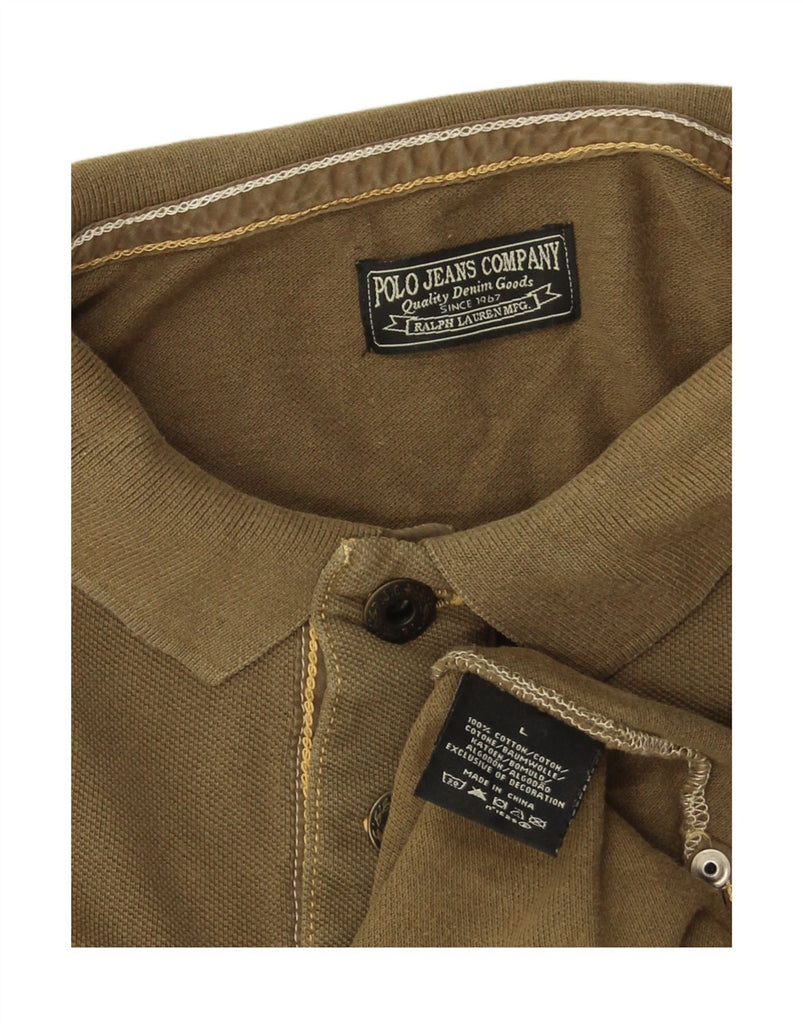 RALPH LAUREN Mens Long Sleeve Polo Shirt Large Brown Cotton Vintage Ralph Lauren and Second-Hand Ralph Lauren from Messina Hembry 