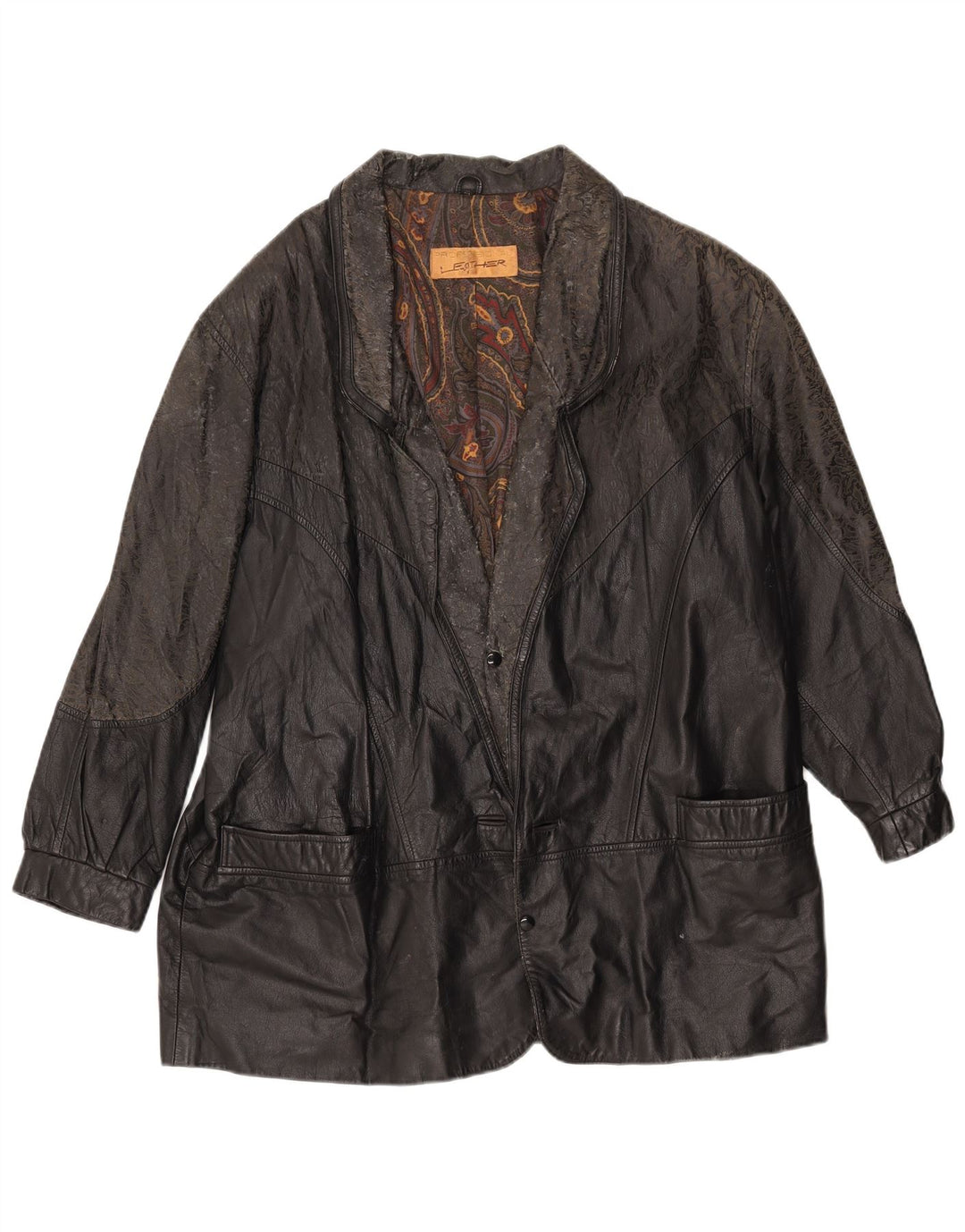 Винтажная мужская кожаная куртка свободного кроя IT 46, маленькая черная кожа