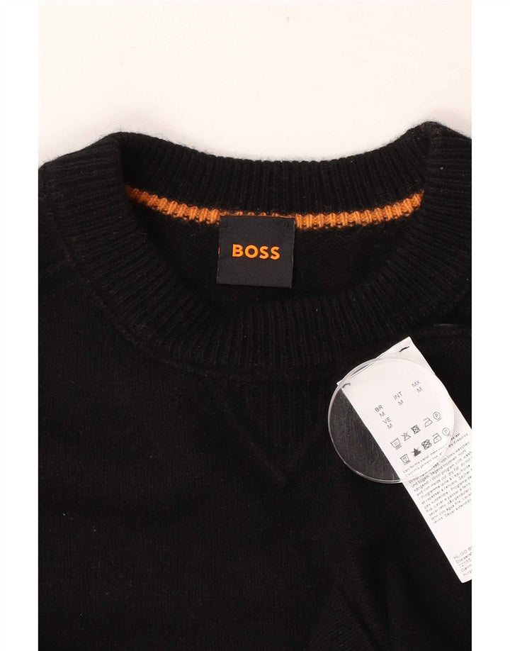 Мужской джемпер с круглым вырезом Hugo Boss, средний черный хлопковый свитер