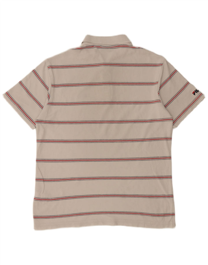 FILA Mens Polo Shirt Large White Striped Cotton