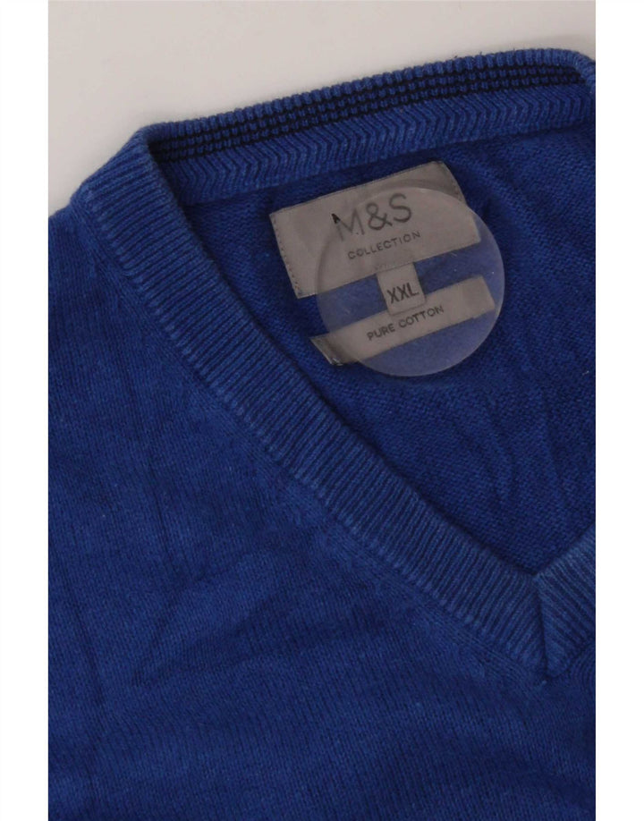 Мужской джемпер с v-образным вырезом Marks & Spencer 2XL, синий хлопок