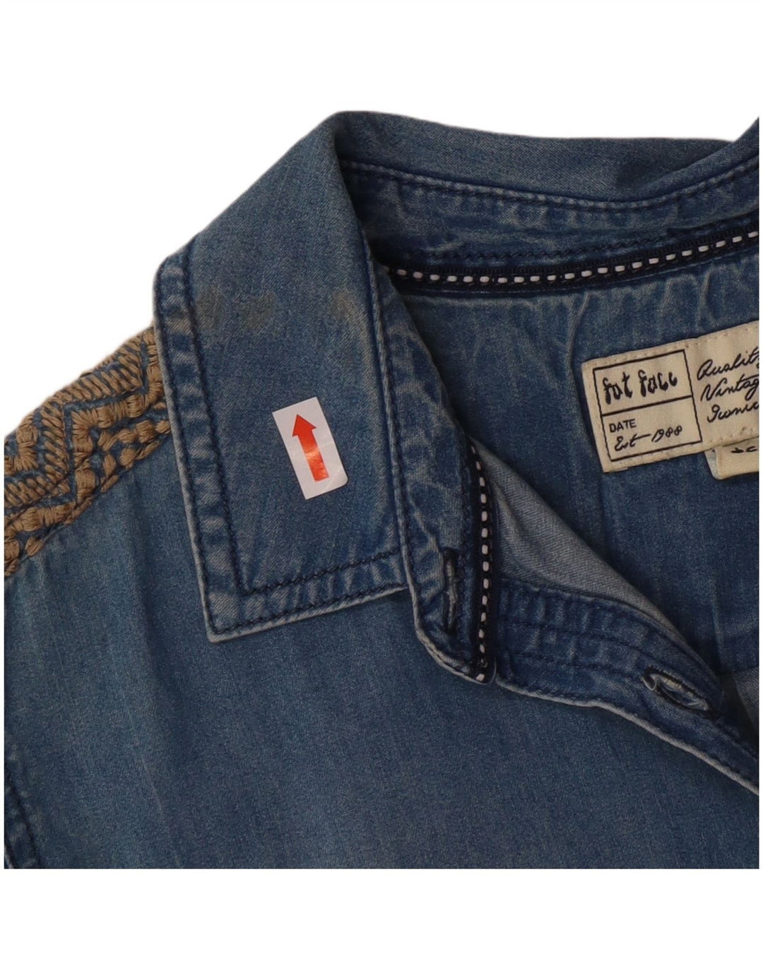 Женская джинсовая рубашка-пуловер Fat Face UK 12, хлопковый богемный цвет среднего синего цвета