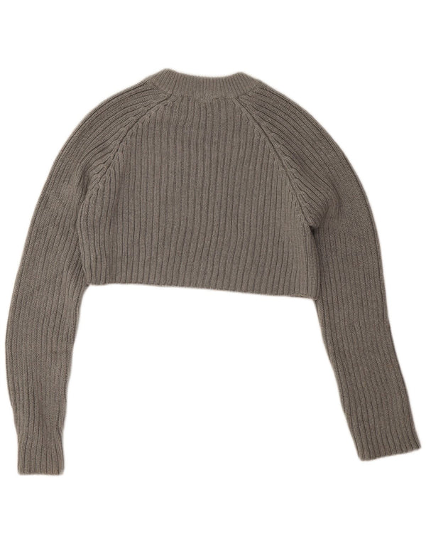 Женский укороченный джемпер с круглым вырезом Zara UK 14, хлопковый средний серый цвет