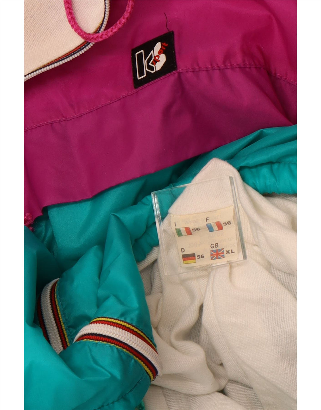 Мужская дождевик VINTAGE с капюшоном UK 42 XL, розовый полиамид с цветными блоками