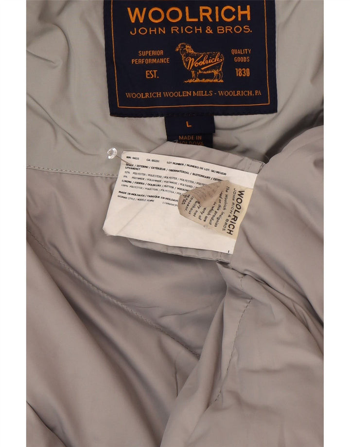 Женская парка Woolrich с капюшоном, Великобритания 16, большая серая зимняя из полиэстера