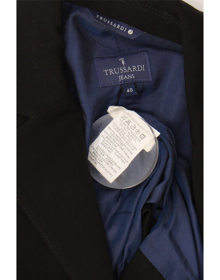 TRUSSARDI JEANS Womens 2 Button Blazer Jacket IT 40 Small Black Polyester