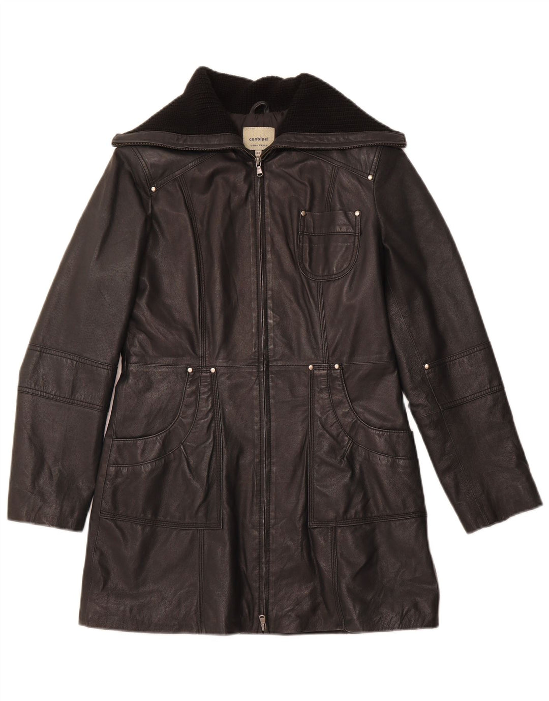 CONBIPEL Женское кожаное пальто IT 44 Medium Black Leather