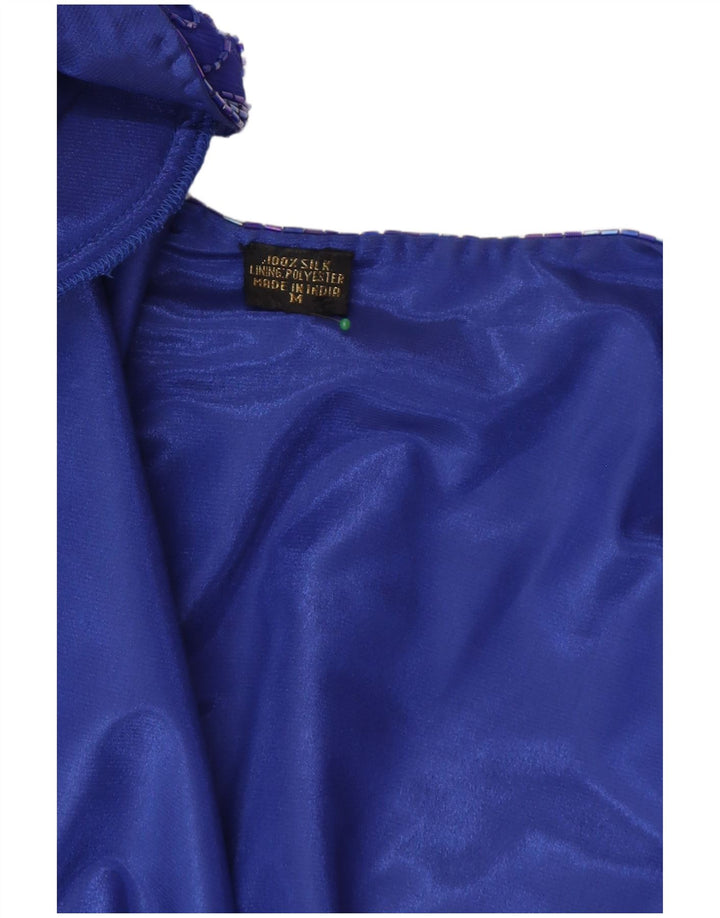 Винтажный женский укороченный пиджак UK 14, средний синий шелк