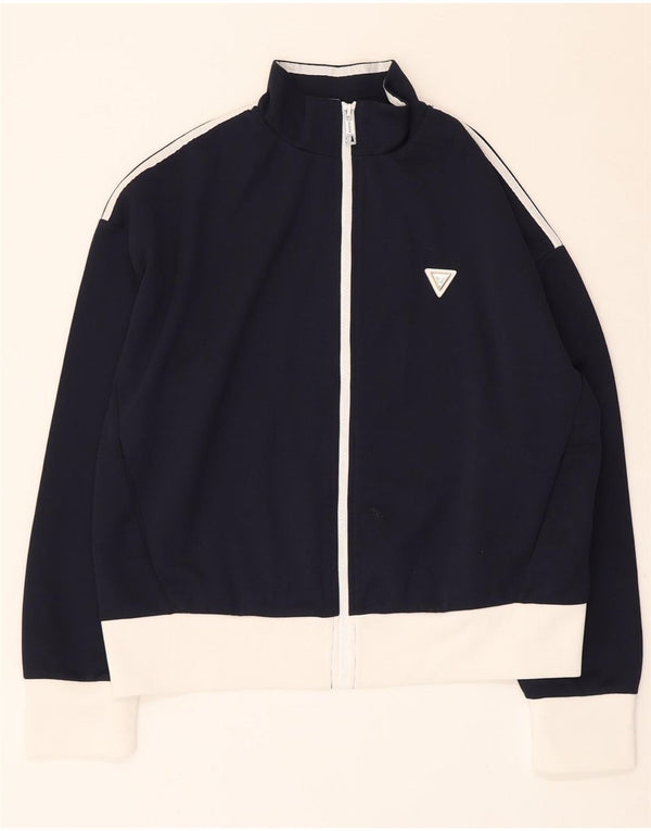 Guess Womens Tracksuit Top Jacket UK 16 Large Navy Blue Colourblock