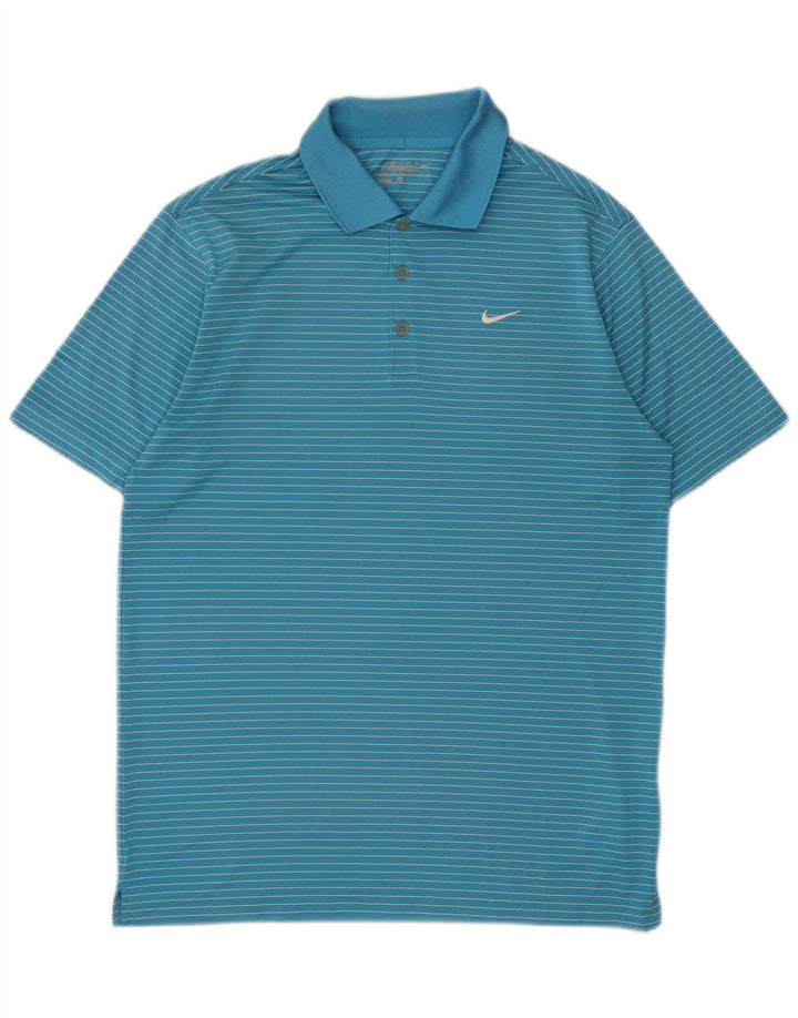 Мужская рубашка-поло Nike Dri Fit, средний синий полиэстер в тонкую полоску