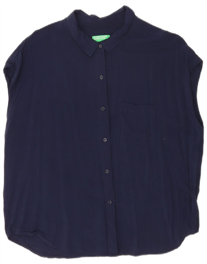 BENETTON Женская рубашка оверсайз с коротким рукавом UK 14 Medium Navy Blue