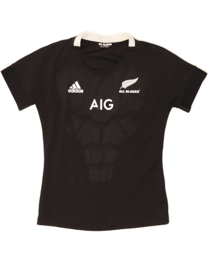 ADIDAS Womens Graphic T-Shirt Top UK 12 Medium Black Vintage Adidas and Second-Hand Adidas from Messina Hembry 