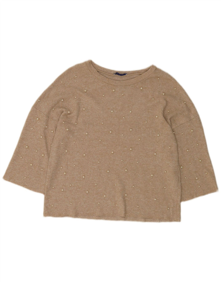 Женская блузка с рукавом 3/4 Zara UK 10, маленький бежевый в крапинку