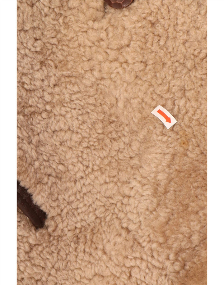 ВИНТАЖНОЕ женское пальто из искусственного меха UK 14 Средний Бежевый