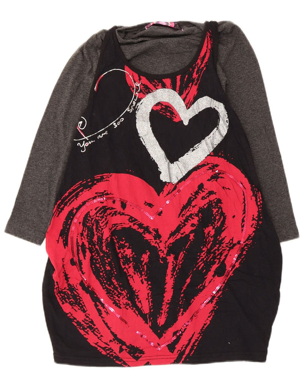 Платье Desigual с длинными рукавами и рисунком-пузырем для девочек, 7-8 лет, черное сердце