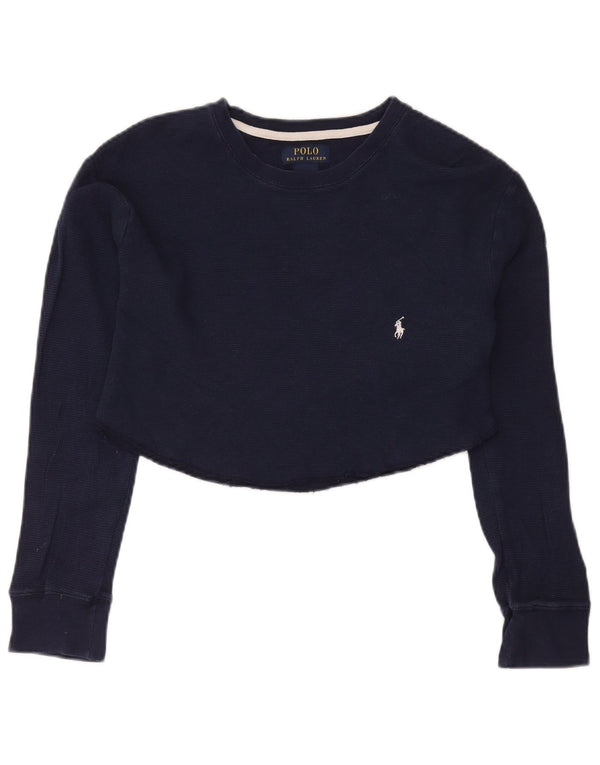 Женский укороченный топ с длинными рукавами Polo Ralph Lauren, Великобритания 18 XL, темно-синий, хлопок