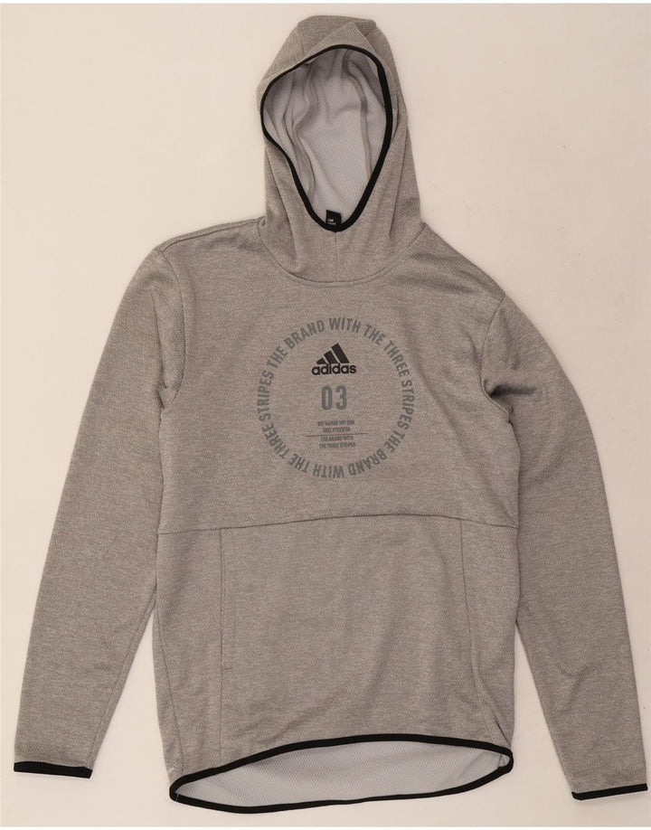 Мужской джемпер с капюшоном Adidas с графическим рисунком, маленький серый полиэстер