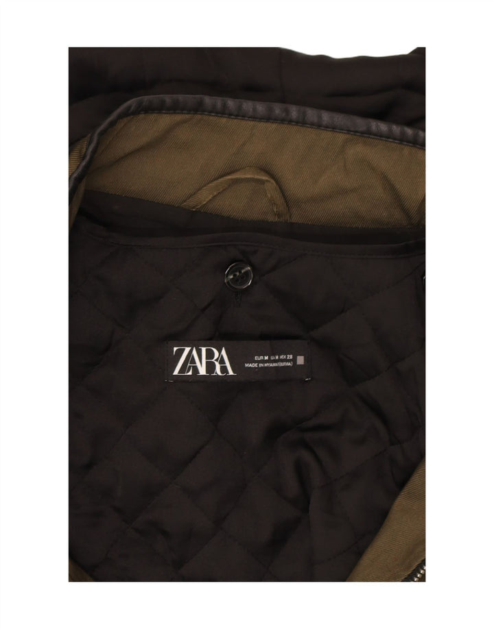 ZARA Womens Hooded Parka Jacket UK 14 Medium Khaki Colourblock Vintage Zara and Second-Hand Zara from Messina Hembry 