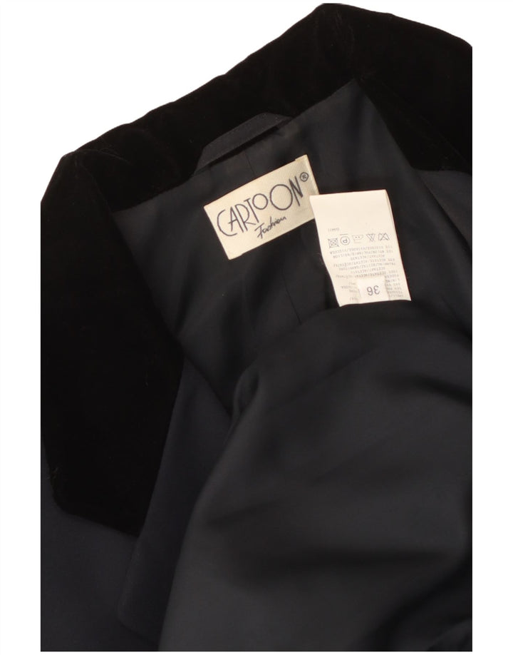 Cartoon Womens 3 Button Blazer Jacket EU 36 Small Navy Blue Colourblock