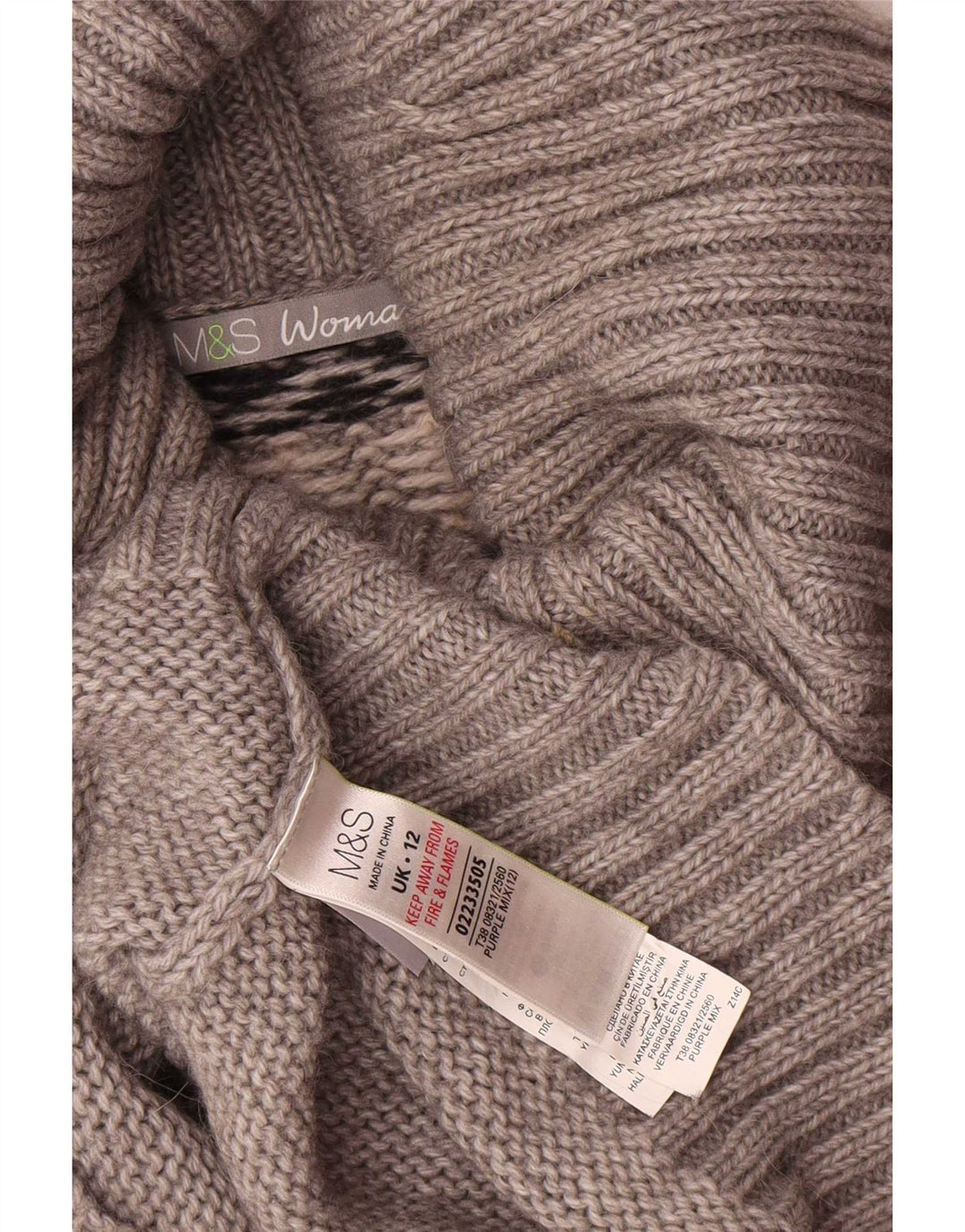 Женский джемпер с высоким воротником Marks & Spencer UK 12, средний серый цвет Fair Isle