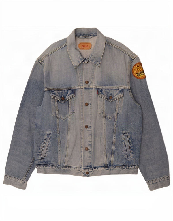 Мужская джинсовая куртка с рисунком кислотной стирки Levi's UK 42 XL, синяя, хлопок