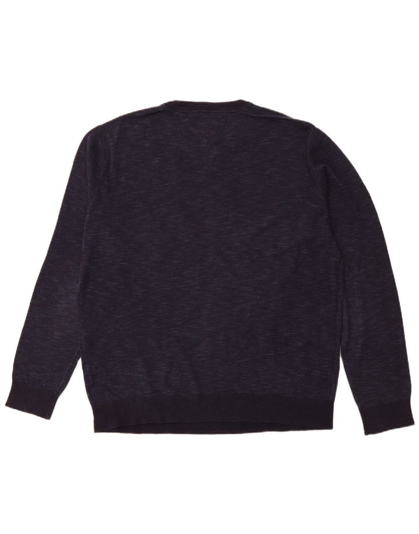 TOMMY HILFIGER Мужской джемпер с круглым вырезом 2XL Темно-синий хлопковый крапчатый свитер