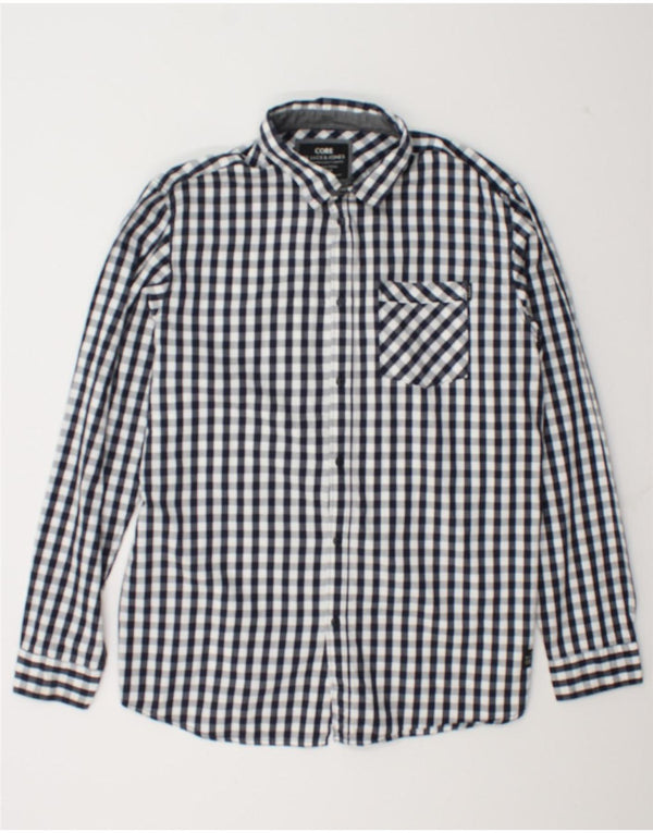 Мужская рубашка Jack & Jones 2XL темно-синяя, хлопок в мелкую клетку