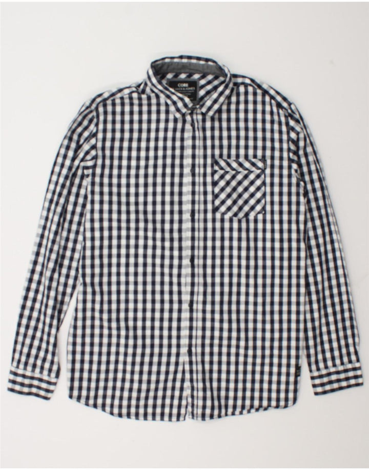 Мужская рубашка Jack & Jones 2XL темно-синяя, хлопок в мелкую клетку