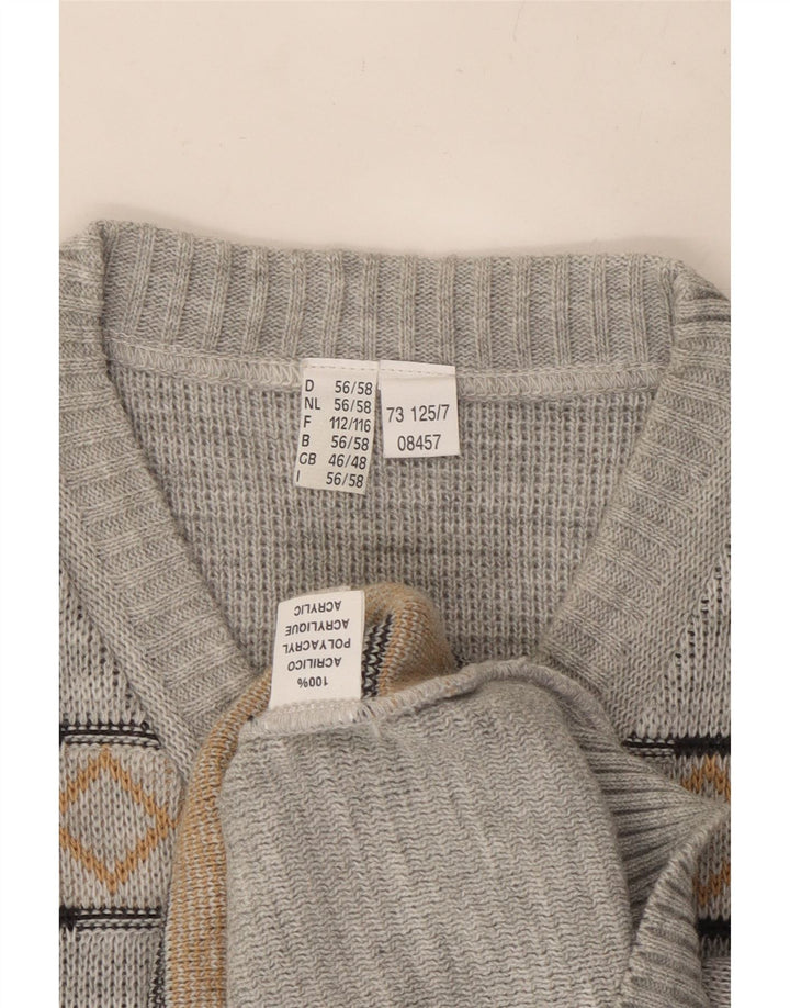 ВИНТАЖНЫЙ мужской джемпер с v-образным вырезом, Великобритания, 46/48, 2XL, серый аргайл/бриллиантовый