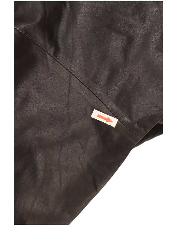 Винтажное женское кожаное пальто UK 16, большое черное