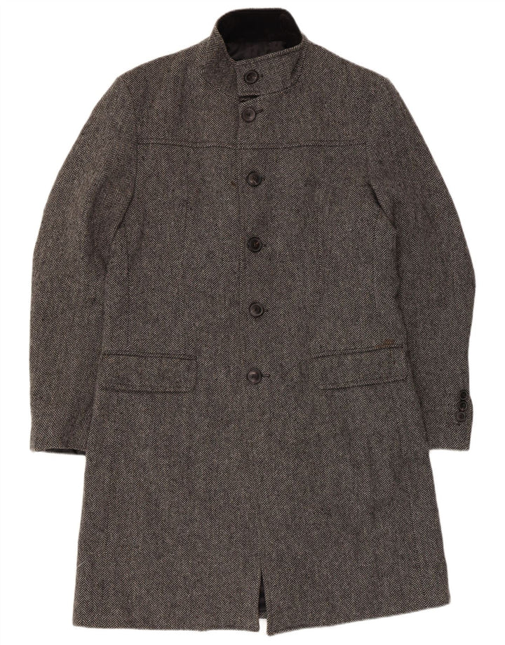 Мужское удлиненное пальто классического кроя Zara UK 40, большое серое с рисунком «елочка»